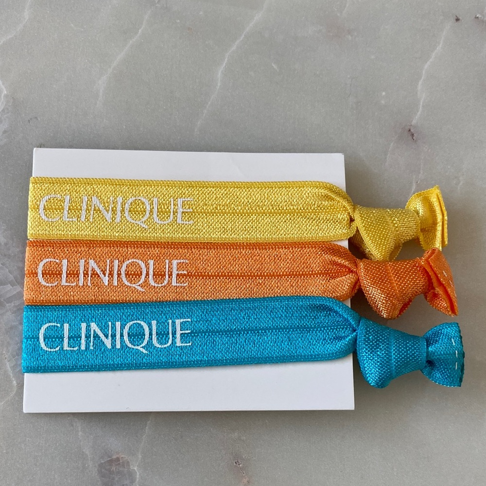 NWT Clinique Colorful Hair Tie Set - Yellow, Orange, Blue